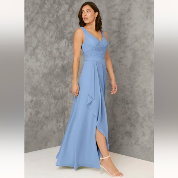 🆕Azazie Steel Blue Sleeveless Maxi Dress - Picture 1 of 12